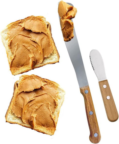 Performore 2PCS Spreader Knives, 12” Peanut Butter Knife that Works Great with Jars and 5” Short Spreading Knife, Stainless Steel Spatulas with Wo...