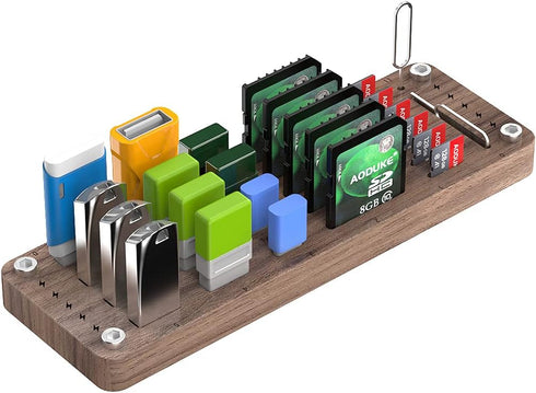 Wooden Memory Card Case TF Cards Box and USB Drive/SD Card Holder Desk,Micro SD Card Case,Memory Card Case, Memory Card Carrying Case -AJSNH01M...