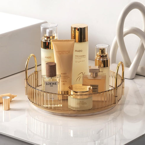 Rotating Makeup Organizer 1 Tier Lazy Susan Trays Skincare Perfume Organizer for Bathroom Counter Vanity, Amber Gold...