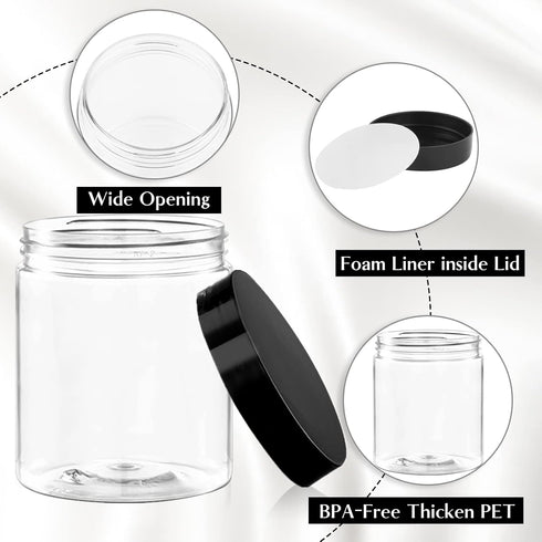 TUZAZO 8 Oz Plastic Container Jars with Lids and Labels BPA Free, Empty Round Clear Cosmetic Containers Plastic Slime Jars for Lotion, Cream, Oint...