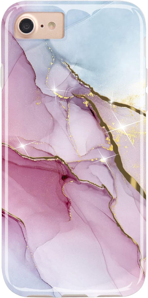 JIAXIUFEN Compatible with iPhone SE 2022 Case,iPhone SE 2020 Case, Gold Glitter Marble Desgin Slim Shockproof Flexible Soft Silicone Cover Phone C...