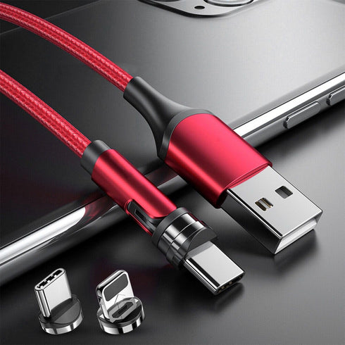 Ezondeal 360° &180° iOS 9 Pin Rotating Magnetic Charging Cable, 3.3ft Magnetic USB Phone Charger Cable Nylon Braided Cords - Red...
