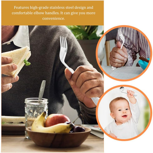 Utensils Angled Fork Spoon Adaptive Utensils Set Self Eating Utensils Curved Cutlery Utensil Assist Tableware for Adults Elderly Patient (Right-Ha...