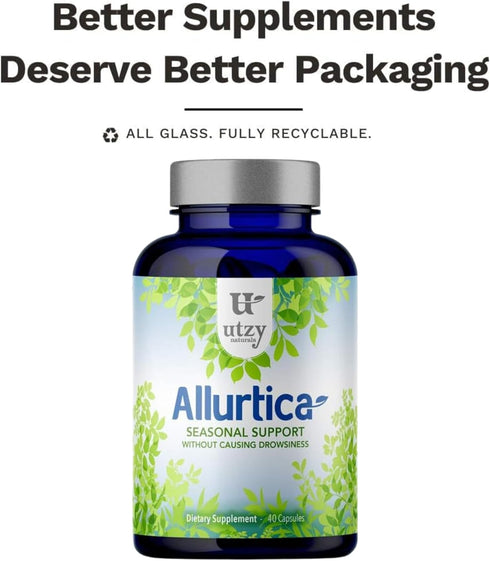 Allurtica | Sinus & Respiratory Support Supplement with Quercetin and Stinging Nettle | Seasonal Support for Adults & Kids | Non Drowsy | 40 Capsu...