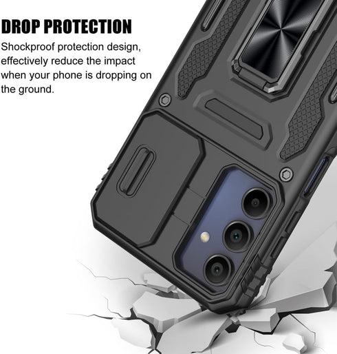 for Samsung Galaxy A15 5G Case, Shockproof Phone Case & Sliding Camera Cover & Ring Holder Kickstand with Screen Protector for Samsung Galaxy A15 ...
