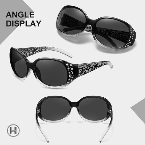 HAOLOTA Polarized Sunglasses for Women, Rhinestone Wrap Around Sunglasses with UV400 Protection...