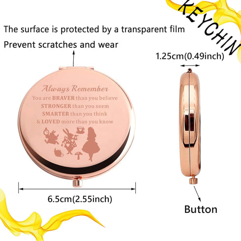 KEYCHIN Princess Pocket Mirror Fairy Tales Gift Always Remember You are Braver Stronger Smarter Than You Think Compact Makeup Mirror for Women Gir...