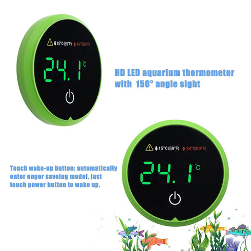 Fish Tank Digital Thermometer Digital Aquarium Thermometer LED Display Stick-on Fish Tank Thermometer Default HI/LO Alarm Cordless Tank Temperatur...
