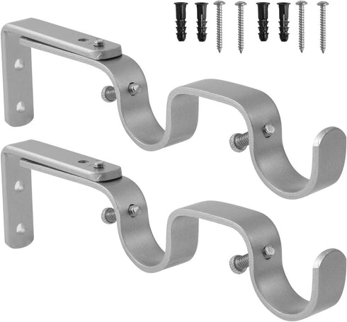 Heavy Duty Curtain Rod Brackets - Adjustable Double Rod Holders, 1 Inch (2 PCS, Silver)...