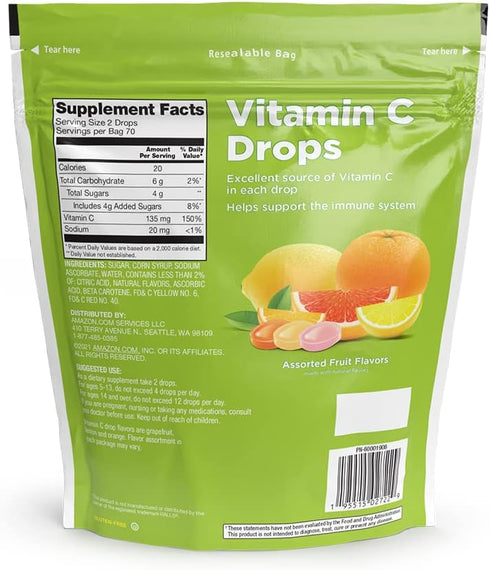 Amazon Basic Care Vitamin C Supplement Drops, Lemon, Orange & Grapefruit, 140 count (Previously SoundHealth)...