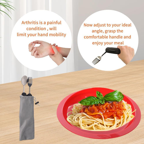 Adaptive Utensils Spoons Forks Set,Open Handle Design Provides Several Positions for Arthritis, Disabled People, Elderly (1 Set)...