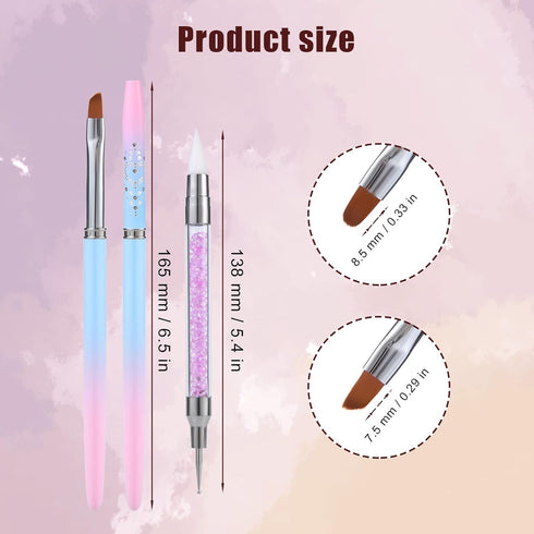 3pcs Nail Art Clean Up Brushes, Nails Painting Brushes, Round & Angled Head Pen Silicone Nail Art Acrylic Pen Brushes Dotting Pen Nail Painting To...