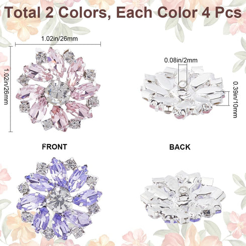 GORGECRAFT 8Pcs Crystal Snowflake Buttons Light Purple&Light Pink Rhinestone Buttons 1-Hole Brass Shank Buttons Embellishments Sew On Clothing But...