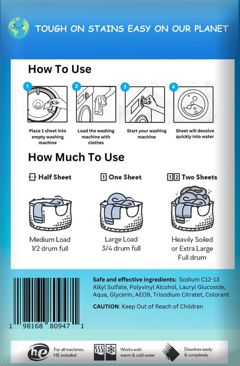 Laundry Detergent Sheets - Fresh Linen - No Plastic Jug (60 Loads) 30 Sheets...