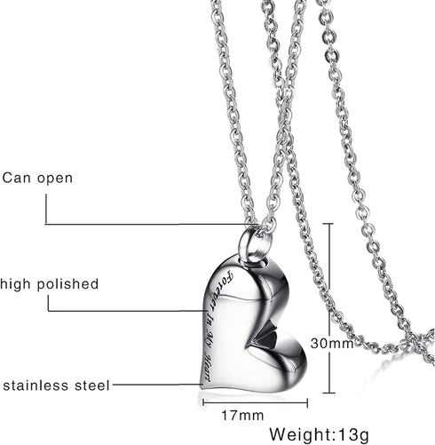 VNOX Heart Urn Necklace for Ashes - Memorial Cremation Jewelry for Ashes,Forever in My Heart Urn Locket for Ashes Stainless Steel Urns Pendant Kee...