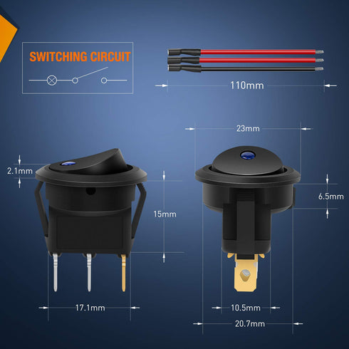 Nilight 8PCS 12V 20A Round Blue Toggle LED Rocker Switch On-Off Control SPST 3Pins for 12V Car Truck Boat Marine Off-Road Vehicle with 24PCS Wires...