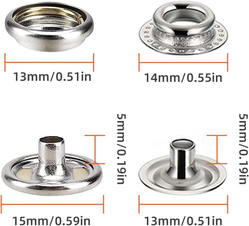 160 pcs snap buttons,snap fasteners kit 15mm stainless steel snaps marine grade boat canvas snaps,3/8" socket metal snaps for clothing leather boa...