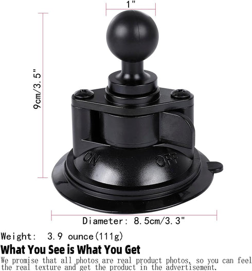 Suction Cup Base Mount with 25mm/1" Ball,Compatible with RAM Mounts and Other B Size Double Ball Socket Arm...