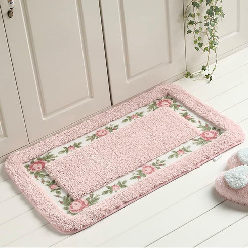Pretty Floral Rural Style Romantic Rose Flower Rug Shaggy Area Rugs Soft Non-Slip Doormat Floor Mat Bath Mat Bathroom Shower Rug Bedroom Living Ro...
