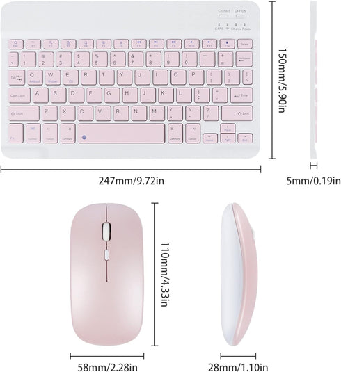 Bluetooth Keyboard and Mouse Combo,Ultra Slim Rechargeable Portable Wireless Keyboard Mouse Set Compact for Android Windows Tablet Cell Phone iPho...