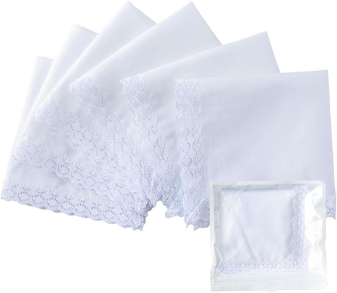 COCOUSM Womens Handkerchiefs White Cottom Crochet Lace Bridal Wedding Hankies 6 Pieces...