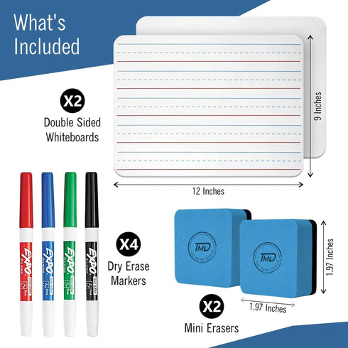 Dry Erase Board for Kids and Dry Erase Markers Set, 2 Small Dry Erase Boards, White board 4 Dry Erase Markers Fine Tip and 2 Mini Dry Erase Eraser...