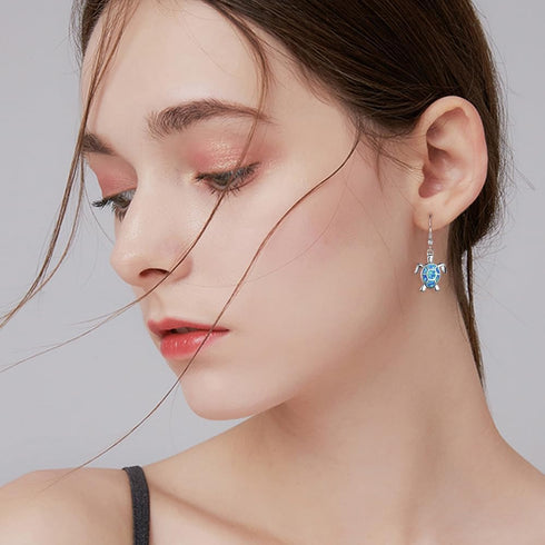Tiny Turtles Dangle Drop Earrings 925 Sterling Silver Pin Lovely Animal White Opal Hook Hoop Earring Drops Delicate Jewelry Gift for Women Girls S...