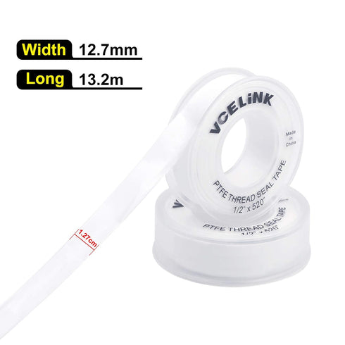 VCELINK PTFE Plumbers Tape 6-Pack, Industrial Water Sealant Thread Tape, 520" Length, 1/2" Width, Plumbing Teflon Tape for Shower Head and Pipe Th...