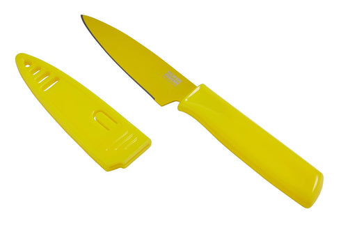 Kuhn Rikon Colori Non-Stick Straight Paring Knife with Safety Sheath, 4 inch/10.16 cm Blade, Lemon...