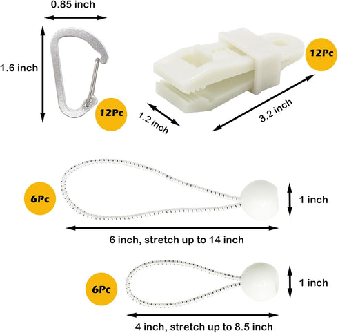 Tarp Clips, 36PCS Heavy Duty Lock Grip Kit Include Tarp Clamps, Carabiner Clips and Bungee Cords Set, Tent Fasteners Clips Holder (Glow)...
