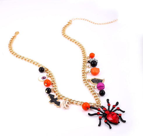 XOCARTIGE Halloween Pumpkin Pendant Necklace Witch Cat Charms Necklace Party Ghost Long Chain Necklaces for Women Girls...