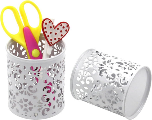 EasyPAG Metal 2-Piece Pen Holder Set Desk Accessories & Workspace Organizers for Classroom, School & Office,White...