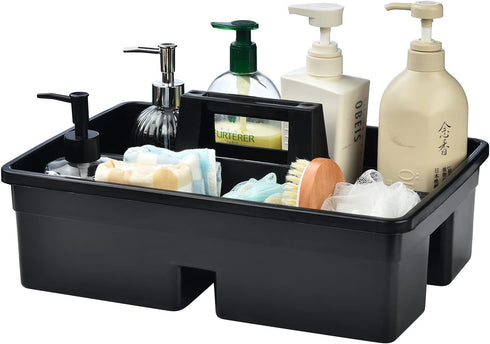 3-Compartment Plastic Cleaning Caddy Basket – Stackable Large Commercial Quality Plastic Tool Organizer Bucket with Handle, Black...