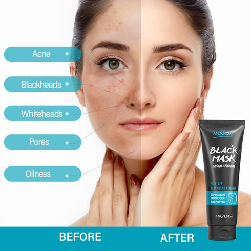 POP MODERN.C Blackhead Remover Mask Bamboo Charcoal Peel Off Mask Skin Care Face Mask 3-in-1 Kit Pimple & Deep Cleansing Black Facial Mask Shrink ...