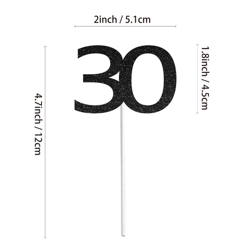 Sumerk 24PCS 30 Cupcake toppers Black Glitter 30th Birthday Cupcake Picks Anniversary Party Decorations...