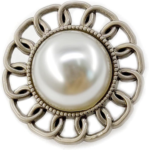 Half Faux Pearl Silver Chain Edge Sewing Shank Buttons 20 Pcs - 18mm, 23/32"...