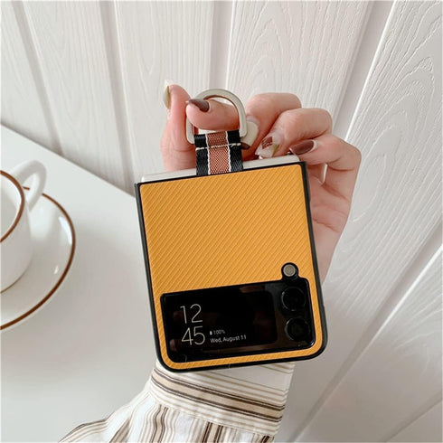 Lunivop Compatible with Samsung Galaxy Z Flip 3 5G Case Metal Ring Ultra Slim Cover Hard Plastic PU Leather Shockproof Phone Case Fashion (for Gal...