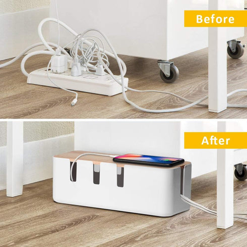 Cable Management Box by Baskiss, 12x5x4.5 inches, Wood Lid, Cord Organizer for Desk TV Computer USB Hub System to Cover and Hide & Power Strips & ...