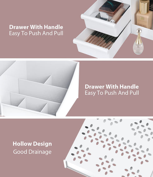 Makeup Desk Cosmetic Storage Box Organizer with Drawers for Dressing Table, Countertop, Bathroom Counter, Elegant Vanity Holder for Brushes, Eyesh...