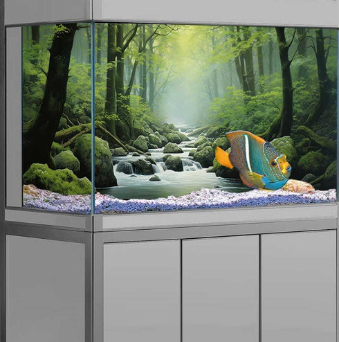 72X24IN Tropical Forest Terrarium Background, Natural Green Forest Tree Reptile Habitat Background, Misty RaINforest Aquarium Background, with 8 E...