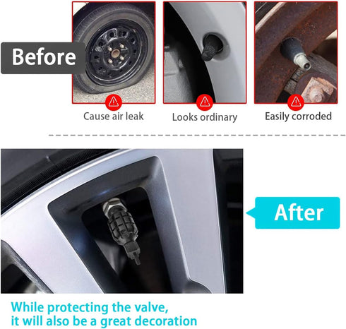 4 PCS Car Tire Valve Stem Cap/Cover, Airtight Anti-Rust Valve Stem Caps Universal for Most Cars, Vehicles, Bicycles, Motorcycles and More, Cool Ca...