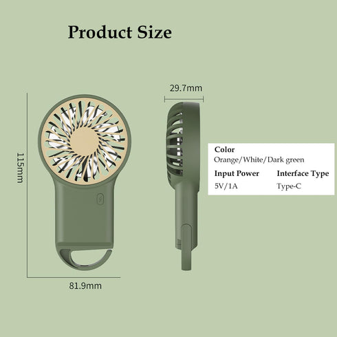 Mini Portable Fan Powerful Handheld Fan Rechargeable,3 Speeds Personal Small Hand Fan Desk Fan with Hook Small Personal Desk Fan for Women Men Gir...