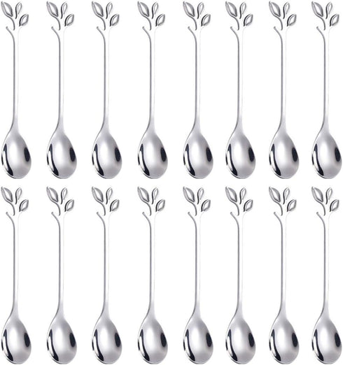 AnSaw 16-Pieces 4.7-Inch Small Coffee Spoons With Leaf Handle(Silver)...