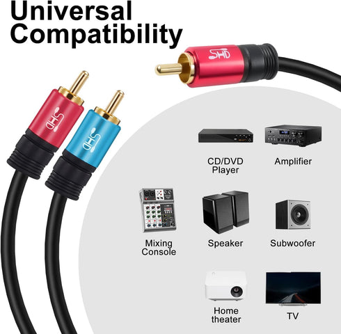 SHD RCA to 2RCA Subwoofer Cable Audio Cable 2RCA to 1RCA Bi-Directional RCA Y Adapter Premium Sound Quality Dual Shielded with Gold Plated Connect...