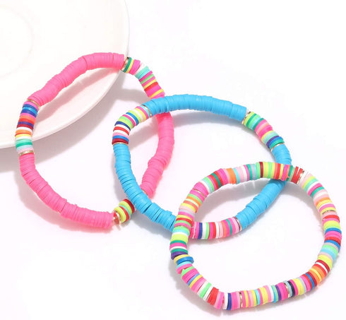 boderier Heishi Bracelets Colorful African Vinyl Disc Bead Stretch Bracelet Summer Beach Surfer Bracelets Set (7)...