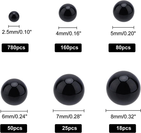 PH PandaHall 1113pcs Mini No Holes Pearls, 6 Sizes Undrilled Imitated Pearl Beads 2.5/4/5/6/7/8mm Black Beads Faux Pearls Loose Beads for Vase Fil...