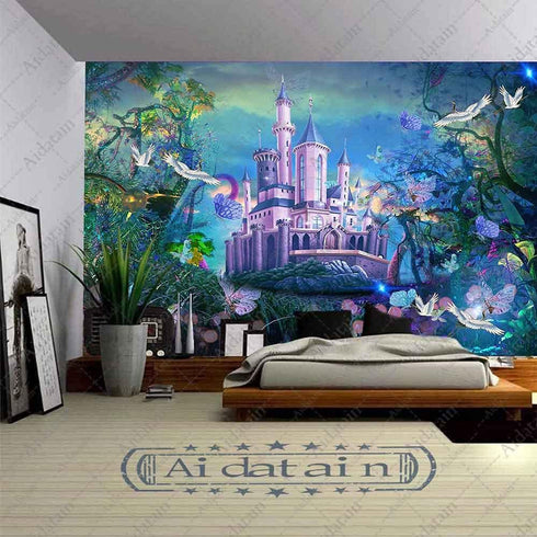 Aidatain Fairytale Forest Castle Tapestry For Teen Girl Fantasy Wonderland Nature Plants Landscape Wall Hanging Tapestries Flannel Large Size 80"6...