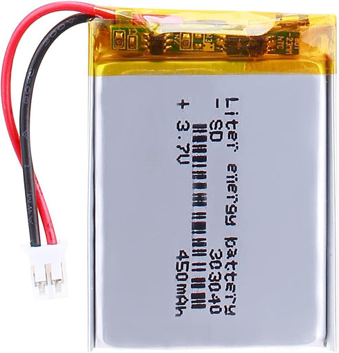 3.7V Lipo Battery 450mAh Rechargeable Lithium ion Polymer Battery 303040 Lithium Polymer ion Battery with JST Connector...