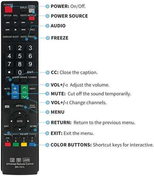 New SH-13+L Replace Universal Remote Control fit for Almost All Sharp Brand LCD LED HD Smart TV GB004WJSA GB005WJSA GA890WJSA GB118WJSA GJ221-C GJ...