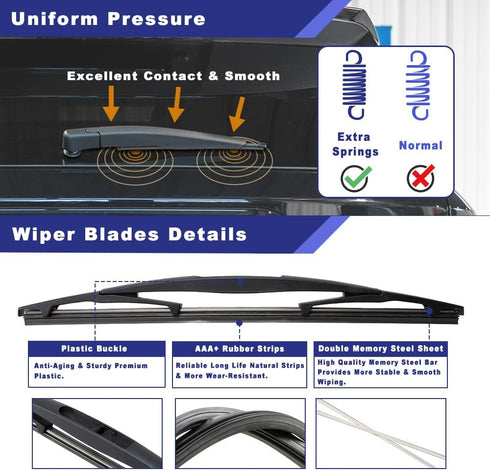 Rear Windshield Wiper Arm Blade Assembly Kit Compatible with 2005-2015 Nissan Xterra, Rear Window Wiper Replacement 28781-EA000, 28782-EA000, 2879...